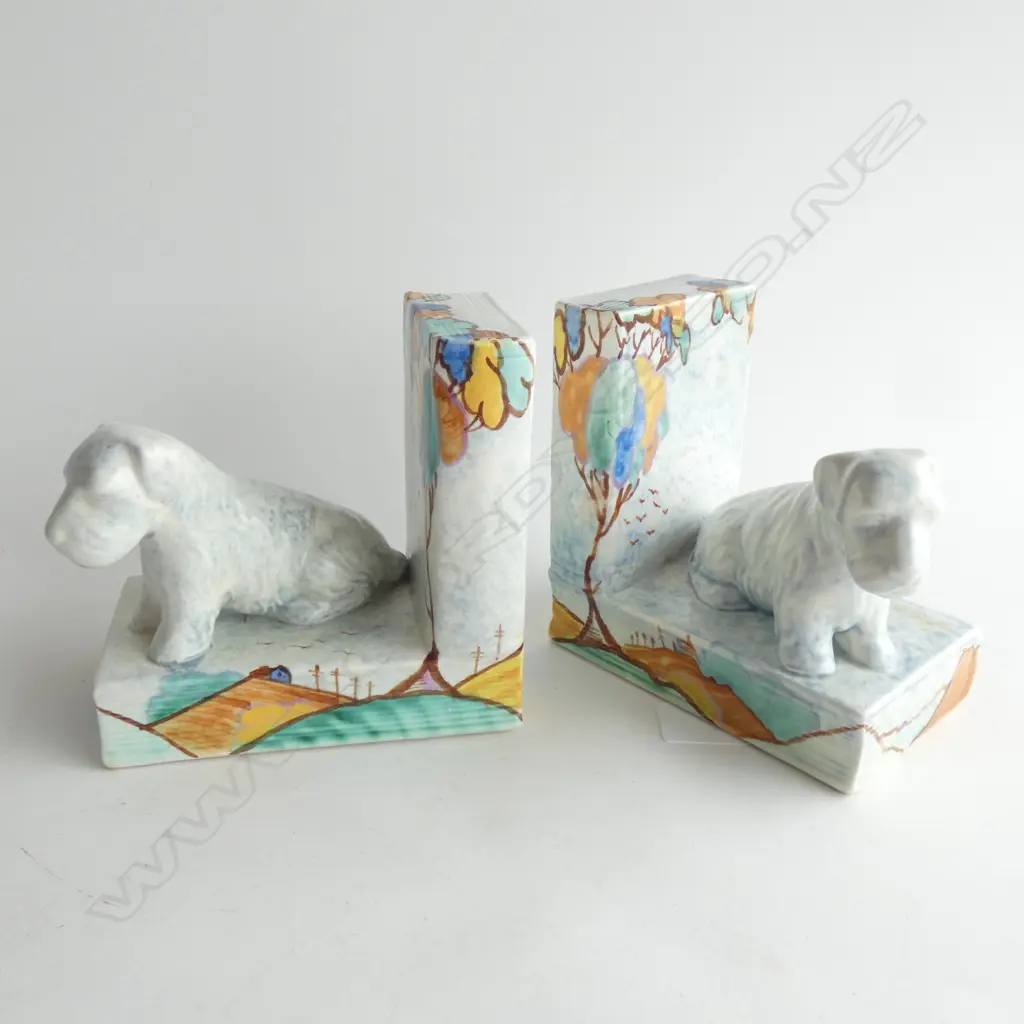 A pair of Beswick bookends with Scottie dogs in pale mottle blue glaze Image 1++